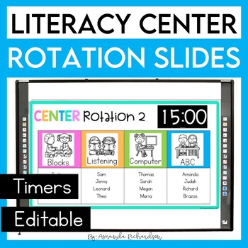 Preview of Reading Center Rotation Slides Editable With Timers Literacy Center Rotation