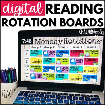 Preview of Reading Center Rotation Slides w/ Timers Editable Digital Center Charts