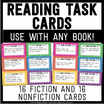 Reading Task Cards - Fiction and Nonfiction by Melissa Mazur | TpT