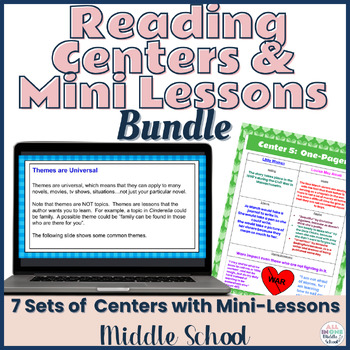 Preview of Literacy Centers & Mini Lessons - Teaching Reading Skills Bundle Middle School