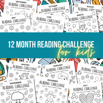 Preview of Reading Challenge Coloring Craft for Kids, 12 Month Printable Tracker PDF