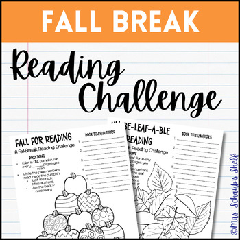 Preview of Reading Challenge and Log for Fall or Autumn Break - Fall Break Home Reading Log