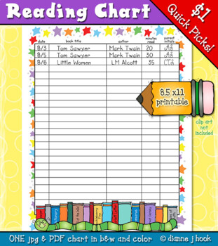 Preview of Reading Chart Printable - Record Book, Author, Date, Minutes and Parent Initials