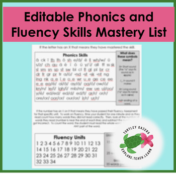 Preview of Editable Student Phonics and Fluency Skills Mastery Check Off