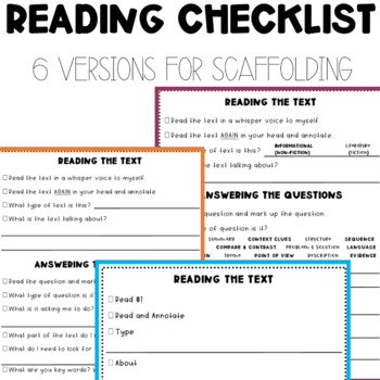 Preview of Reading Checklist | Test Prep | Scaffolding | Reading Comprehension | Annotate