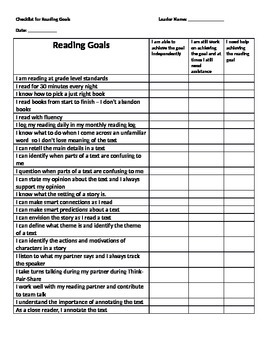 Preview of Reading Checklist of Goals