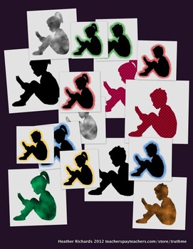 Preview of Reading Children Silhouette Clip art