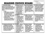 Reading Choice Board Common Core Alligned
