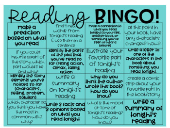 Preview of Reading Bingo - Homework Choice Board