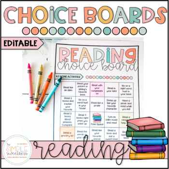 Preview of Reading Choice Boards Print & Go and EDITABLE | Distance Learning