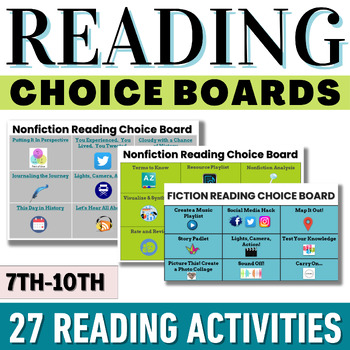 Preview of Reading Choice Boards | Fiction Nonfiction Reading Comprehension Activities
