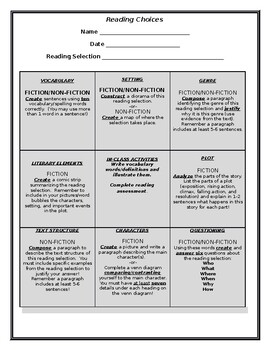 Preview of Reading Choices Grid