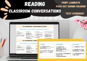 Preview of Reading Classroom Conversations | Agree Disagree Elaborate Text Evidence |