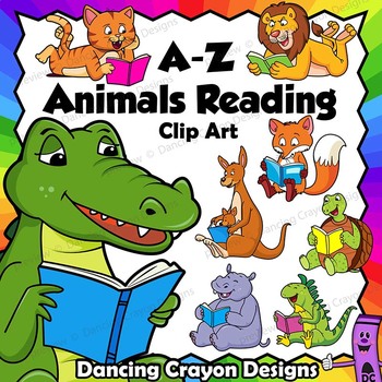 Preview of Reading Clip Art: Alphabet Animals Reading Books A-Z