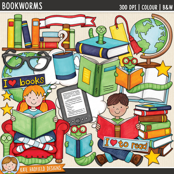 Preview of Reading and Literacy Clip Art: Bookworms (Kate Hadfield Designs)