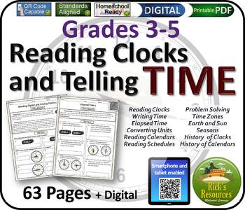 Preview of Reading Clocks and Telling Time Activities - Grades 3-5 - Print and Digital