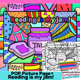 Reading Coloring Page | Reading is my Jam Pop Art Coloring