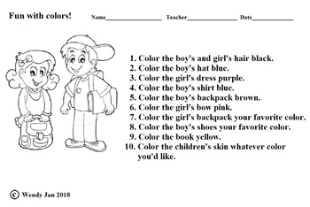 Preview of Reading Colors and Following Directions