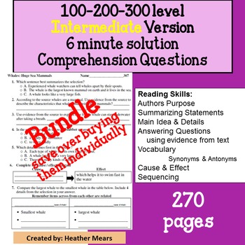 Preview of Reading Comprehension 100 200 300 level Intermediate 6 minute Solution Questions