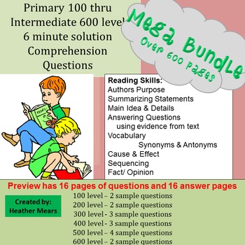 Preview of Reading Comprehension- 100 to 600 level Bundle 6 Minute Solution Questions