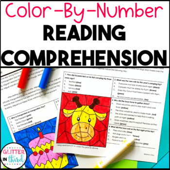 Preview of 3rd Grade Reading Passages with Comprehension Questions Color By Number BUNDLE