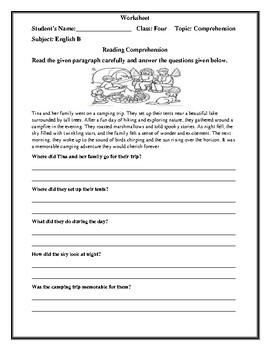 Reading Comprehension by sonila younas | TPT