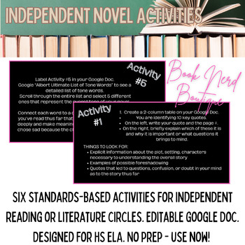 Preview of Reading Comprehension Activities for Independent Study or Literature Circles