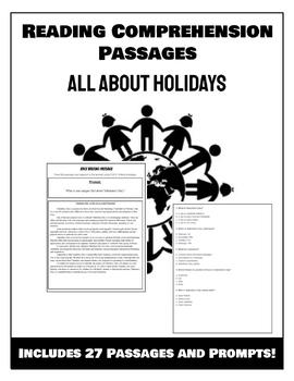 Preview of Reading Comprehension: All About Holidays (27 Holidays Included)!