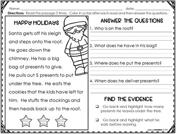 reading comprehension answering wh questions holiday version tpt