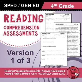 Preview of Reading Comprehension Assessments (4th) Version 1