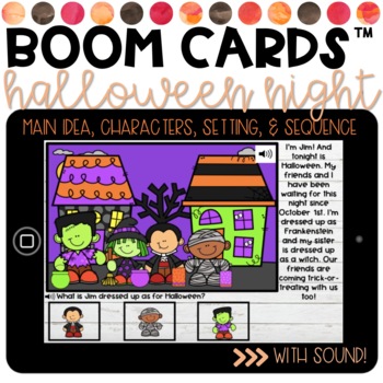 Preview of Reading Comprehension | BOOM CARDS | Distance Learning | Halloween Night