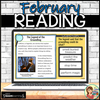 Preview of Reading Comprehension Boom Cards Digital (February passages)