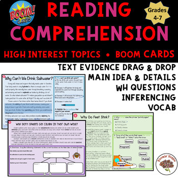 Preview of Reading Comprehension Boom Cards, High Interest, Grades 4-7, Series 1