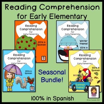 spanish reading comprehension bundle fall winter spring summer themes