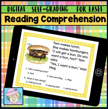 Preview of Reading Comprehension CVC Words Self-Grading Easel Activity + Assessment