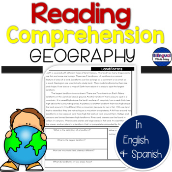 Preview of Reading Comprehension Check in English & Spanish Geography Geografia