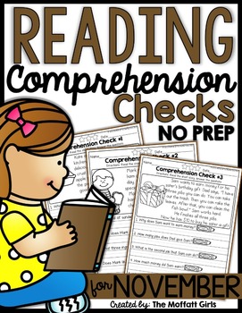 Preview of Reading Comprehension Checks for November (NO PREP) | Fall