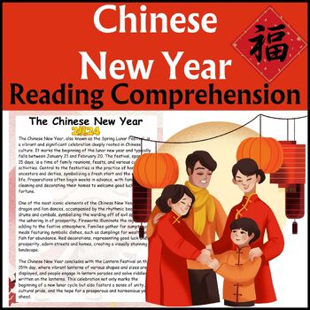 Preview of Reading Comprehension Chinese New Year Worksheet, Reading Comprehension Chinese