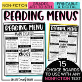 Reading Comprehension Choice Boards | Nonfiction Reading M