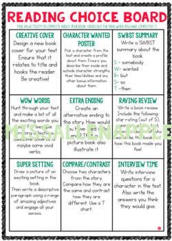 Reading Comprehension Choice Grid for Any Book! by missallenapple