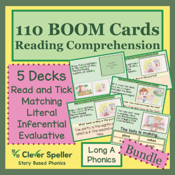 Preview of Reading Comprehension Differentiated Interactive Boom Cards Long A Sound Phonics