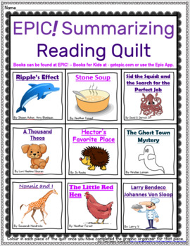Preview of Reading Comprehension Strategies Practice Worksheets - EPIC! Summarizing Quilt