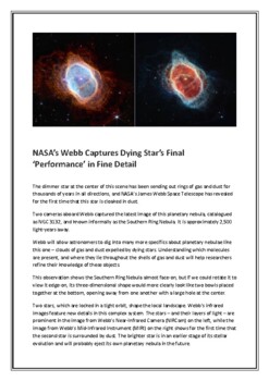 Preview of Reading Comprehension ESL NASA Webb Telescope