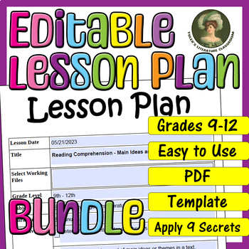 Preview of Reading Comprehension : Editable Lesson Plan for High School