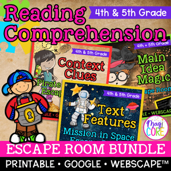 Preview of Reading Comprehension Escape Room Bundle 4th 5th Grade Print Digital Activities