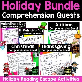 Preview of Reading Comprehension Escape Room - Comprehension Quests® Holiday Bundle