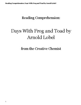Preview of Reading Comprehension Exercises for "Days With Frog and Toad" by Arnold Lobel