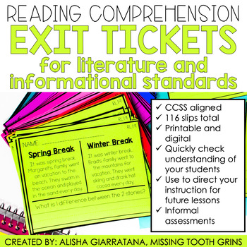 Preview of Reading Comprehension Exit Tickets RL & RI Standards