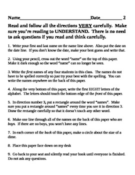 Reading Comprehension: Reading Directions Activities by Reading