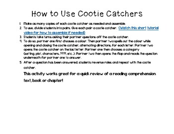 Preview of Reading Comprehension Game for any Story - Cootie Catcher 1